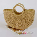Χονδρικό προσαρμοσμένο vintage τσάντα καλοκαιρινές τσάντες στρογγυλό λαβή κέλυφος σχήμα χαρτιού αχυρώνα τσάντες για τις γυναίκες